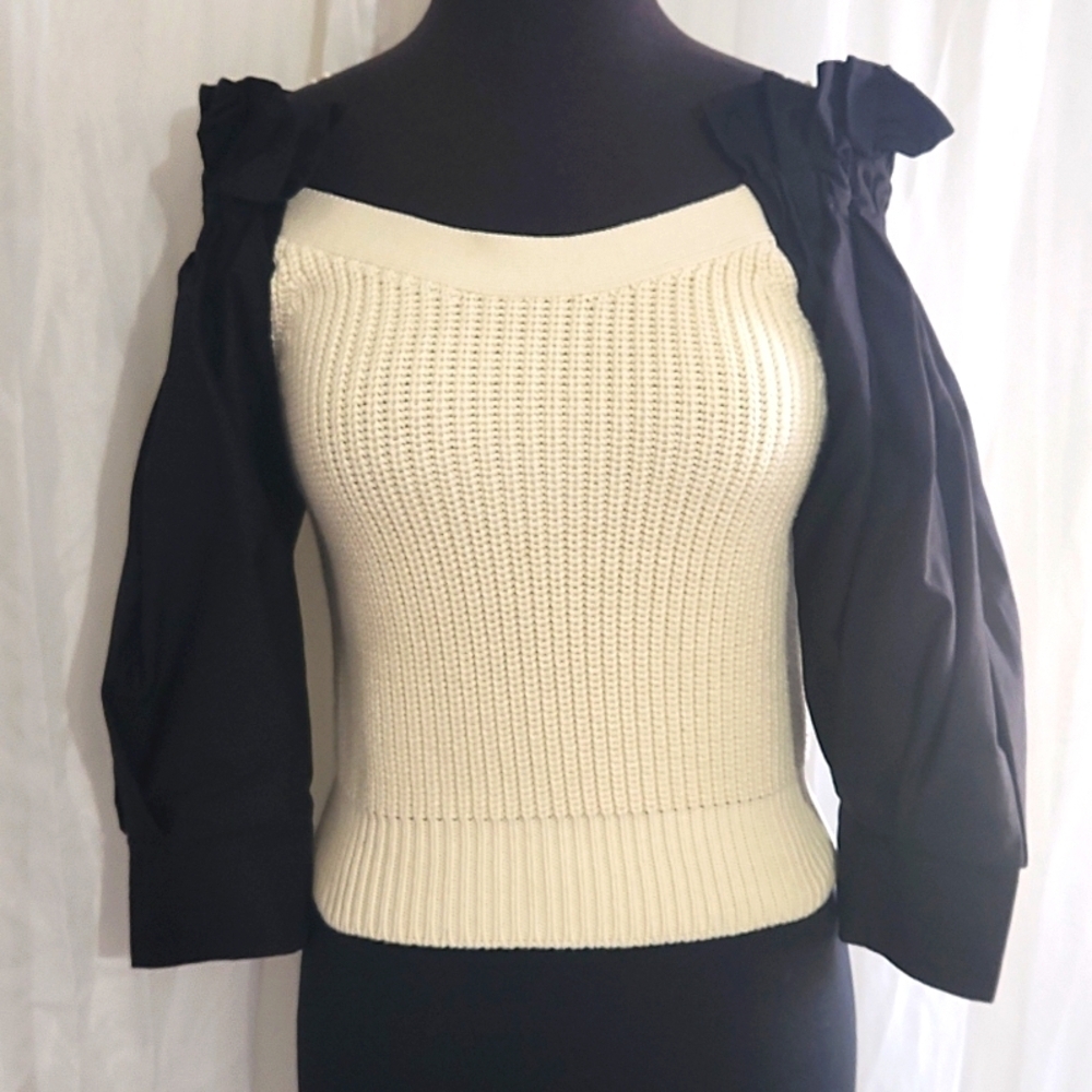 ZARA BLOUSE SZ MEDIUM BLACK AND cream